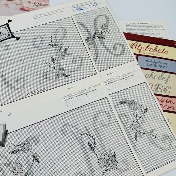 Floral Alphabet ABC Cross Stitch Pattern Books Monogram Numbers Script Roses - Picture 10 of 14